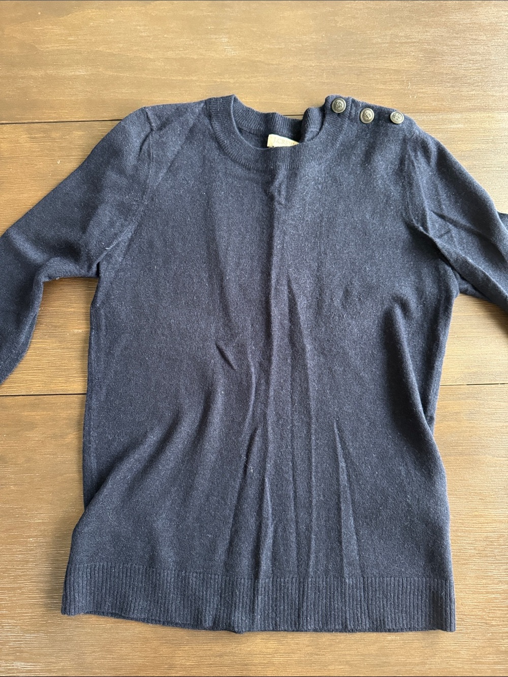 J. Crew Navy Crewneck Sweater with Shoulder Buttons